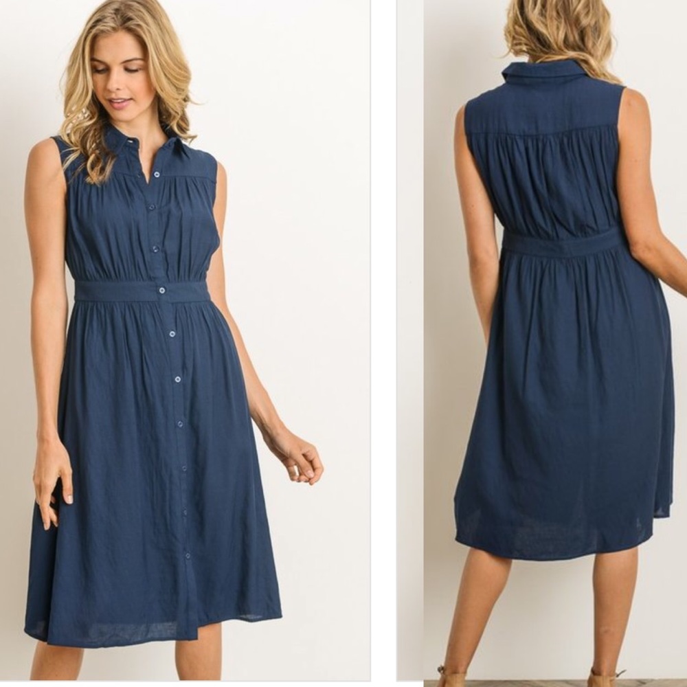Navy Button Down Dress